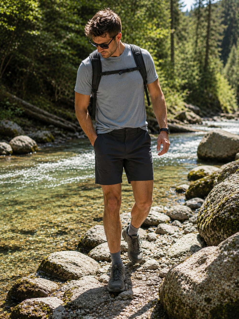 Helly Hansen Men's XL Black Stretch Hiking Travel Shorts‎ Roll Up Button Tab
